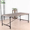 FN-1524 Vintage Industrial Furniture Solid Wood 8 Seater Dinner Table With Wheel