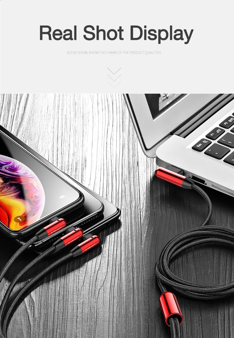 Cable Charger Fast Charging 90 Degree Shape With LED Light 3 in 1 Usb Cable For Iphone - ANKUX.COM