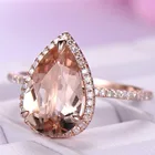 CAOSHI Morganite Ring 18k Rose Gold Plated Pear Cut CZ Jewelry Design Women Wedding Engagement Ring