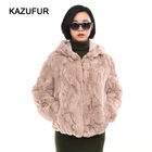 Good Quality Women Fur Jacket Genuine Rabbit Fur Jacket For girls Fur Hood Jacket