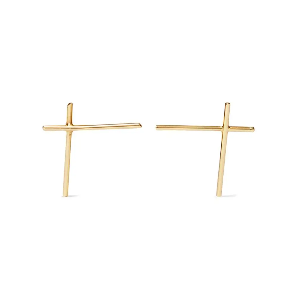 Gemnel 925 silver jewelry Wire 18k gold cross minimalist stud earring