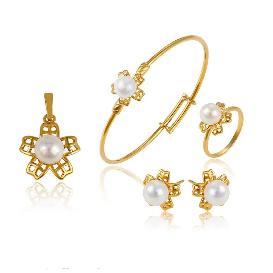 64086 Xuping pearl 24K gold color earring ring pendant bangle children Jewelry Sets
64086 Xuping pearl 24K gold color earring ring pendant bangle children Jewelry Sets