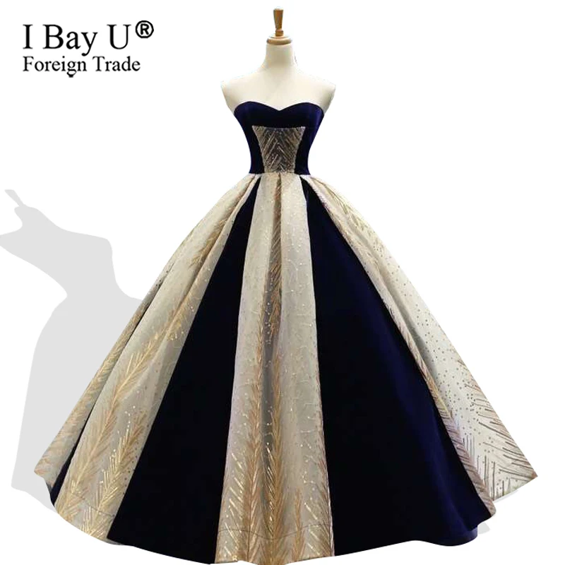 Navy Blue Ball Gown Tulle Ruffles Evening Dress