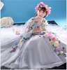 ZH1019E Newest boutique baby girl flower fairy floral long mesh sleeve lace ball gown dress