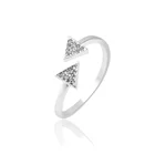 13923 925 silver color diamond ring open adjustable triangle design rings