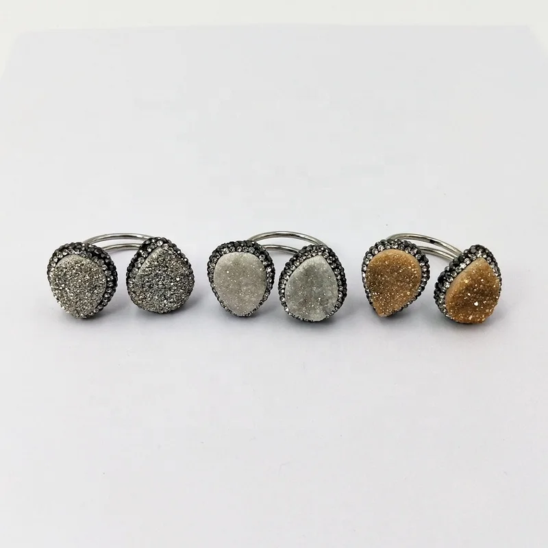 Designs Adjustable Gold Plated Stone Rings Double Drusy Rhinestone Paved Geode Druzy Jewelry Big Two Stone Ring
Designs Adjustable Gold Plated Stone Rings Double Drusy Rhinestone Paved Geode Druzy Jewelry Big Two Stone Ring