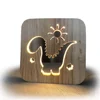 Creative Dinosaur Shape Carved Hollow 3D Wooden Nursery Night Lamp for Kids Bed Home Decor