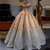 Unique Mixed Color Off-Shoulder 2018 Wedding Dress Bridal Gown Shinny Pleated Puffy Skirt Ball Gown Prom Dresses