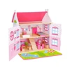 Best sale 3D Happy family house bed kids big furniture toys classic wooden doll house for baby