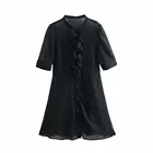 Semi-transparent ruffled suspender interior chiffon short-sleeved dress