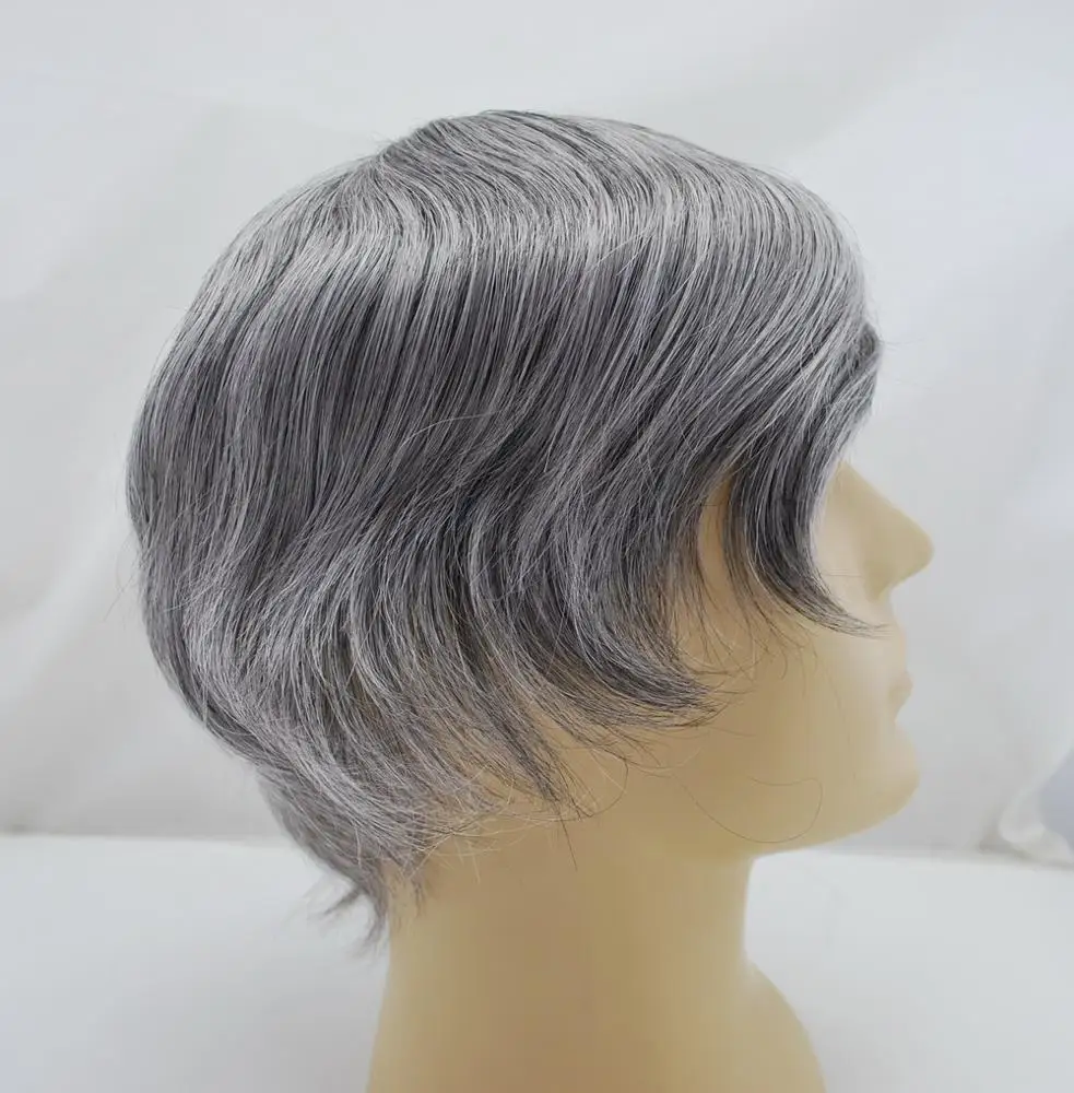 100% Human Hair system, #1B color mix grey hair prosthesis for men
100% Human Hair system, #1B color mix grey hair prosthesis for men