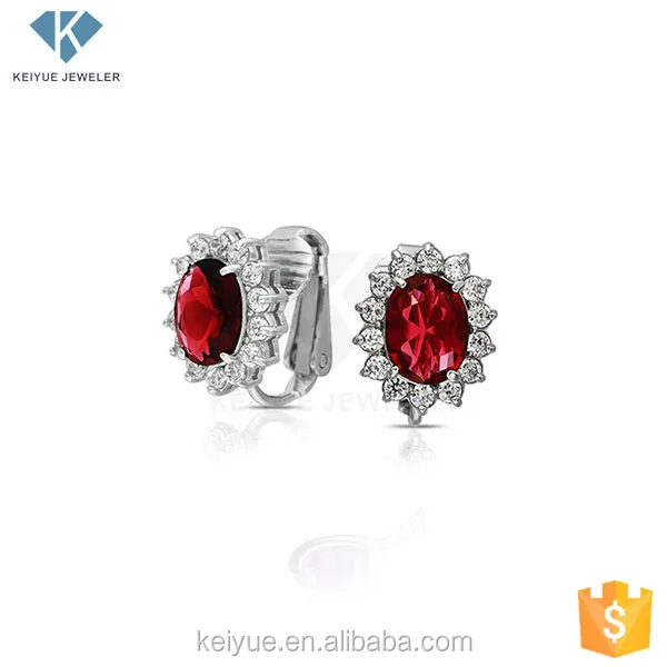 sun flower shaped 925 silver natural ruby stone clip-on earring