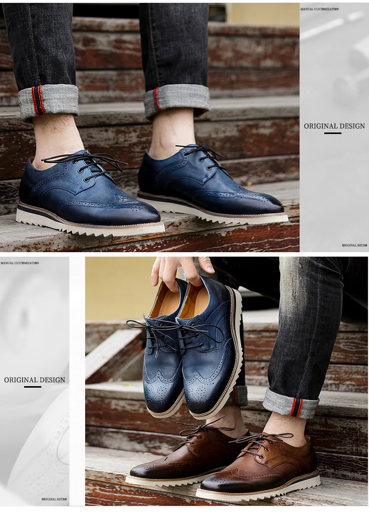 2019 New mould full grain leather lace up casual footwear for men