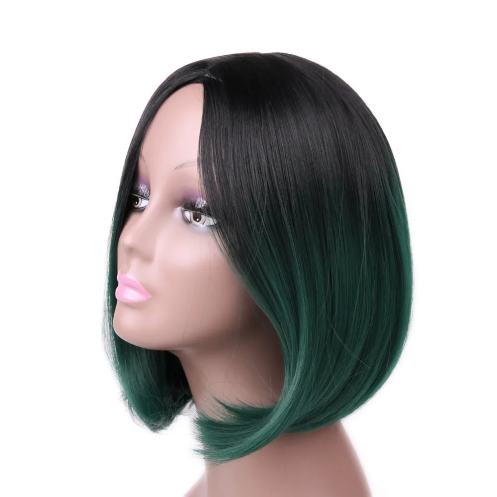 

14 Inches Ombre Green Color Synthetic hair Bob Wigs Wholesale Cheap Wigs For Black Woman