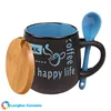 11ounce matte black exterior color interior two tone belly shaped ceramic mocha cup mug with spoon