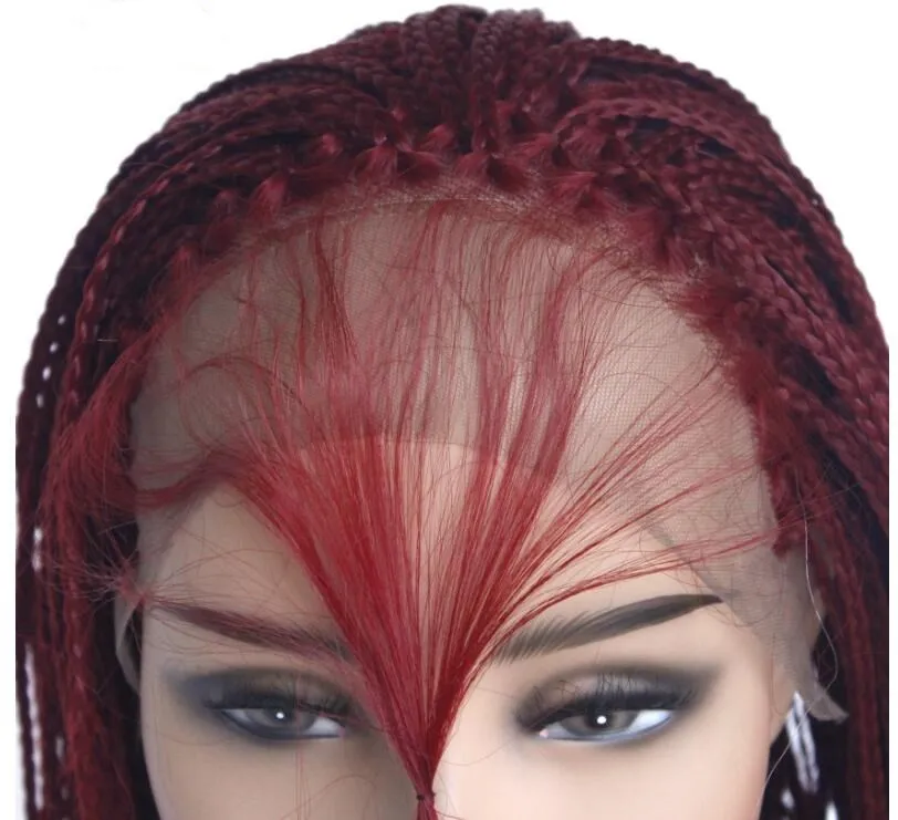 

Redwine 18inch~26inch Heat Resistant Synthetic front lace braided box Wigs with baby hair for African