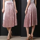 Clothing Women Plus Size Elastic Waist Maxi Long Velvet Pleated Dress Skirt