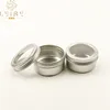 New design cosmetic container silver aluminum jar with clear plastic window screw lid custom printed cosmetic aluminum tin