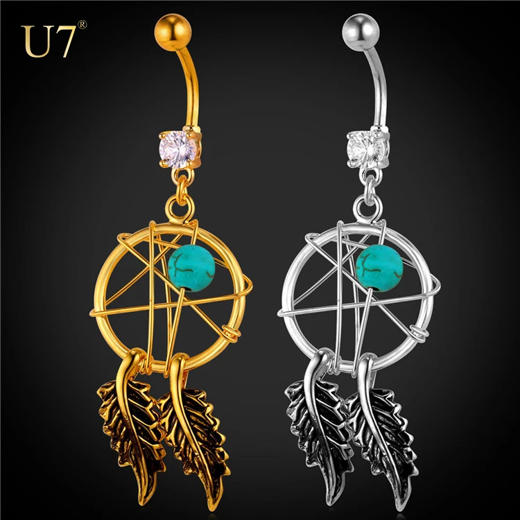 U7 Gold plated Hot Navel bar Fashion Body Piercing Jewelry women dream catcher belly ring, N/a
U7 Gold plated Hot Navel bar Fashion Body Piercing Jewelry women dream catcher belly ring, N/a