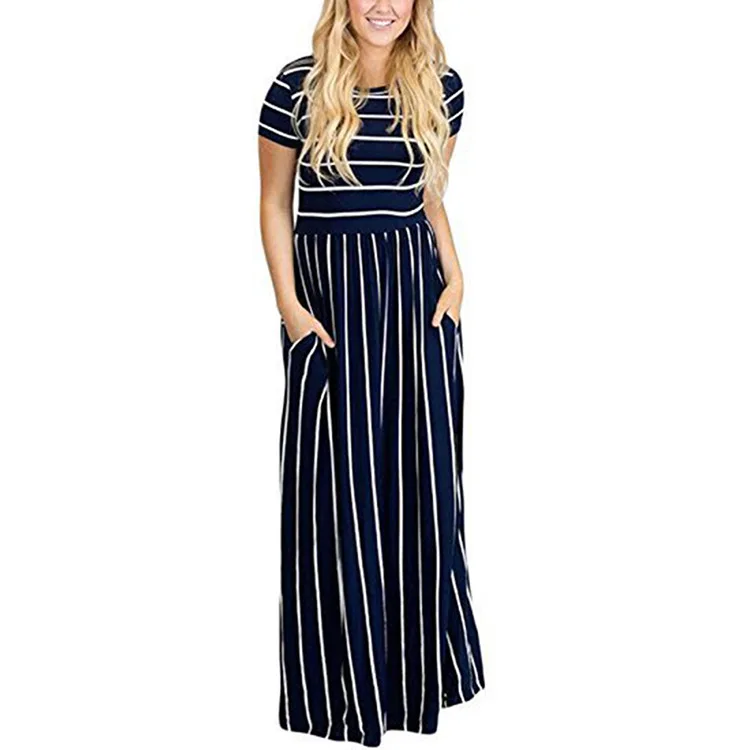 YQ289 Women's Summer Casual Loose Striped Long Dress Short Sleeve Pocket Maxi Dress, As shown
YQ289 Women's Summer Casual Loose Striped Long Dress Short Sleeve Pocket Maxi Dress, As shown