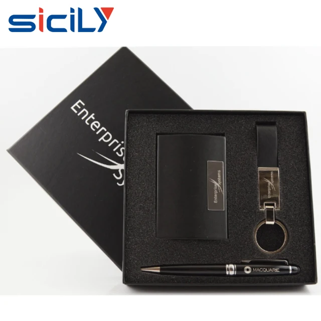 black pu leather business gift set promotional gift set,office