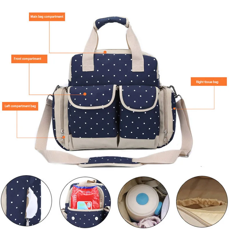 5 PcsSet Baby Diaper Bag Large Capacity Oxford Dot Nappy Backpack Waterproof Mummy Maternity Nursing Designer Mochila BB6019 (24)