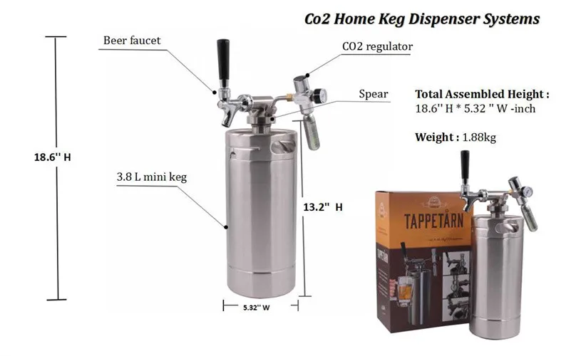 One Gallon Reused Pressurized Stainless Steel Beer 4 Liter Keg For
