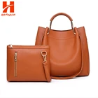 New Style 2 Pcs Caramel Pu Leather Women Handbags Set with Metal Handle