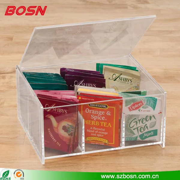 6 pocket Acrylic storage organizer for Tea acrylic tea bags/tea storage box