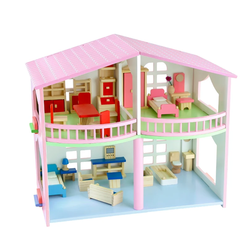 Two Floors Dream Kids Play Dollhouse Furniture Game Toy Diy Pink