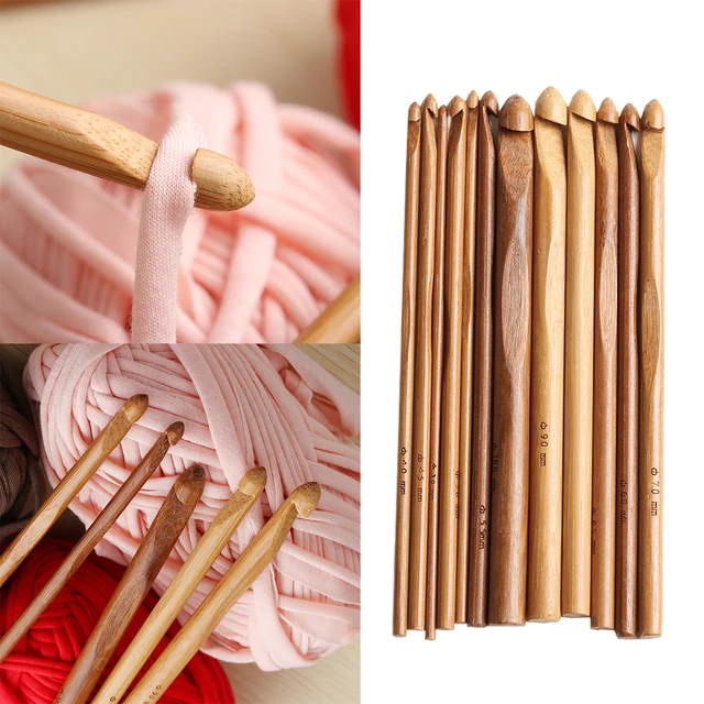 D&D12pcs 3mm-10mm Bamboo Handle Crochet Hook Knit Craft Handcrafted  Knitting Needle Weave Yarn Craft for