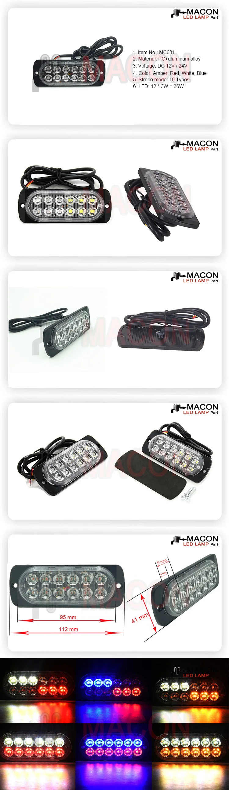 24V 12LEDs Outdoor Led Strobe Light Flash Strobe Light for Truck Car Trailer