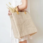 Eco Jute Storage reusable fancy jute shopping bag with leather handle
