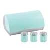 Roll Top Bread Bin and 3 Coffee, Tea and Sugar Canisters Set - Stainless Steel in 3 Fresh Colours - Mint Green