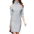 2018 latest Autumn&Winter fashion women high neck pullover cable knit off-shoulder dress
