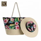 JAKIJAYI brand wholesale custom design summer straw panama hat +tote handbag shoulder paper straw beach bag set