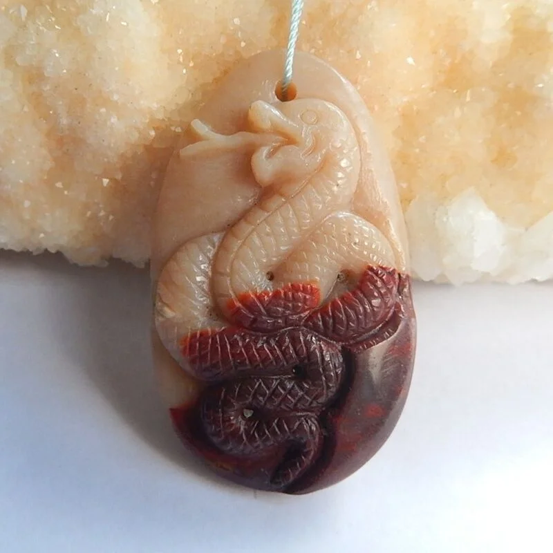 Hand Carving Animal Stone Mookaite Jasper Egg Pendant Snake Necklace Charm For Women, Natural
Hand Carving Animal Stone Mookaite Jasper Egg Pendant Snake Necklace Charm For Women, Natural