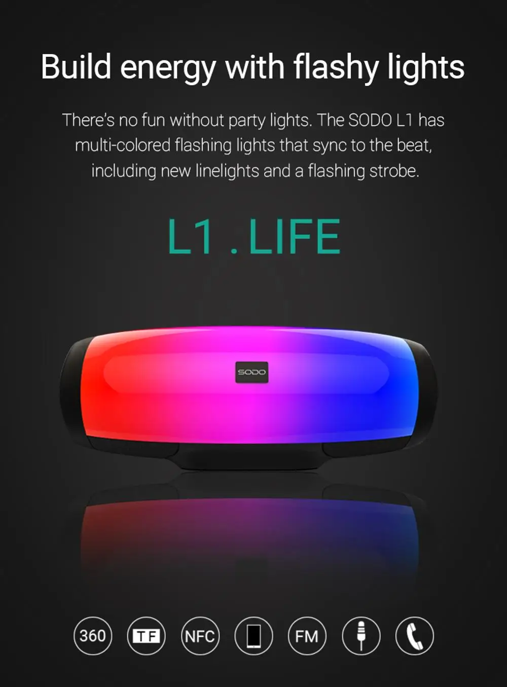 SODO Wireless Bluetooth Portable Speaker with HD Sound and Bass Bulit-in mic Handsfree Calling BT Speaker(RED) LED L1 - ANKUX.COM