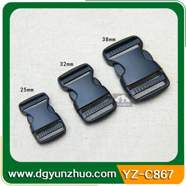 double adjusting plastic buckles for backpacks, black plastic