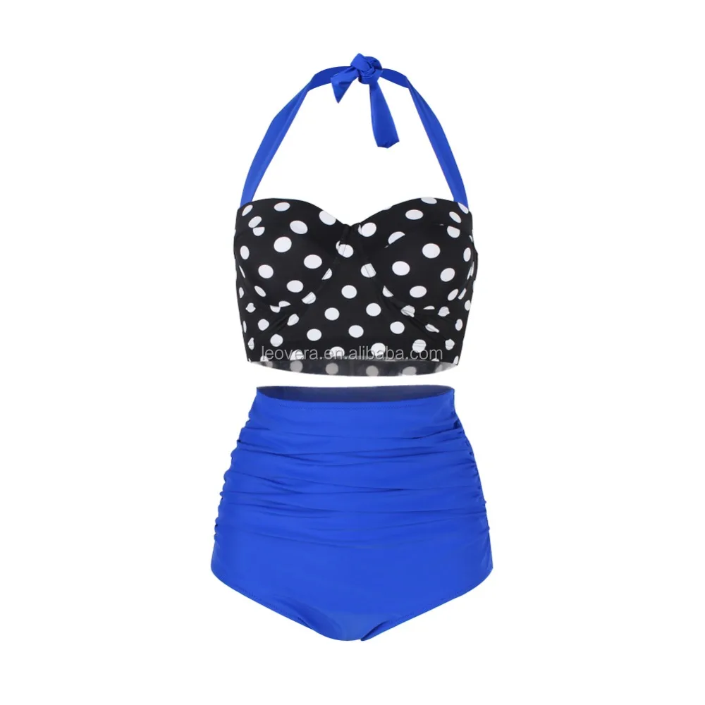 

Women Vintage Polka High Waisted Halterneck Swimsuit Two Piece, Picture