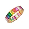 2019 new 14k gold plated artificial jewellery rainbow baguette eternity rings
