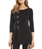 Black Favourite Gorgeous Trendy Round Neck Hot Sales Lovely Formal Workwear 3/4 Sleeve Side Big Grommet Tunic Ladies Tops Women