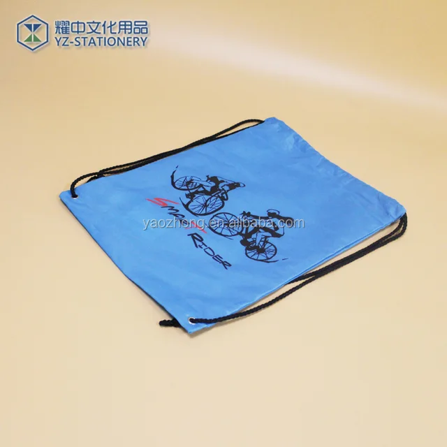 polyester drawstring bag with front zipper pocket and ear buds