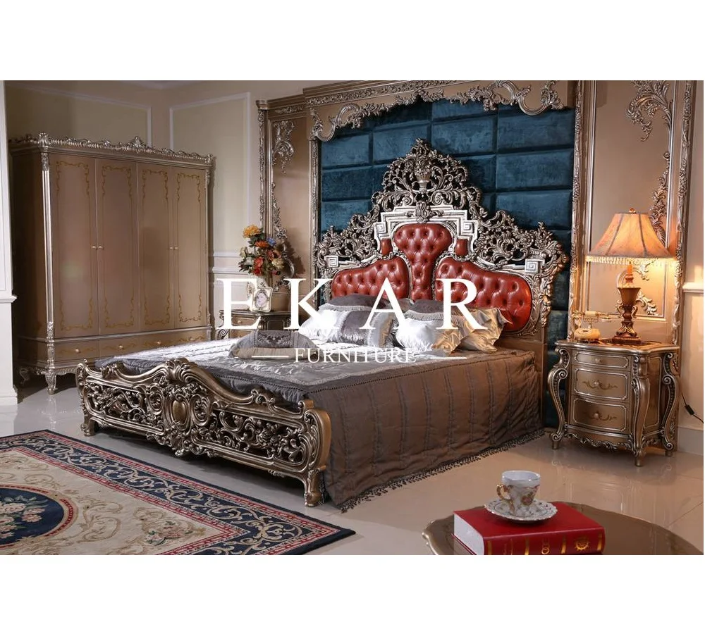 baroque classical king size bed design wood master bedroom