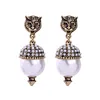 AP38013 Wholesale imitation pearl earrings jewelry vintage tiger head drop earrings for sale