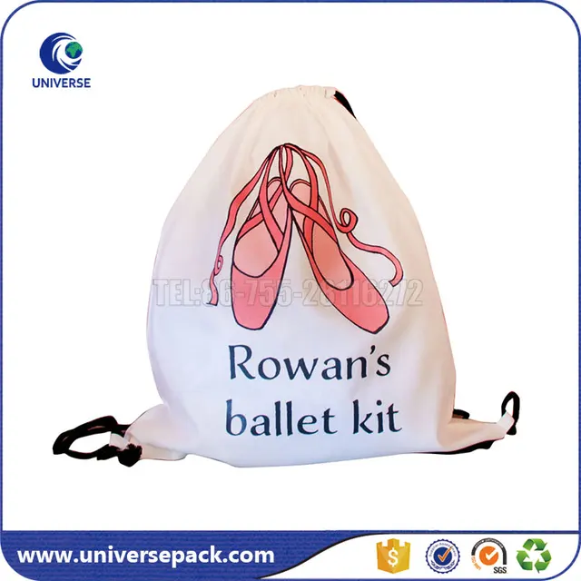 custom printed 100% cotton ballet shoe bag drawstring backpack