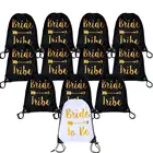 Bride and Bride Tribe Wedding Party Glittery Metallic Gold Imprint Strong Polyester Drawstring Backpack Bag