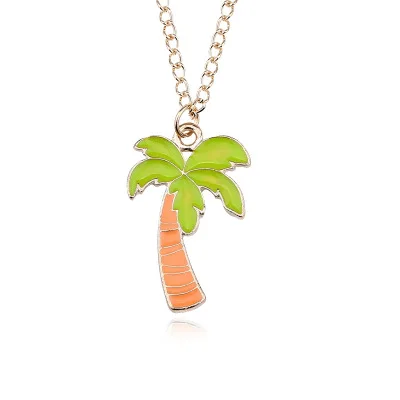 

Summer island style happy life green enamel palm tree coconut charms necklace pendant for women Hawaii jewelry, As picture
