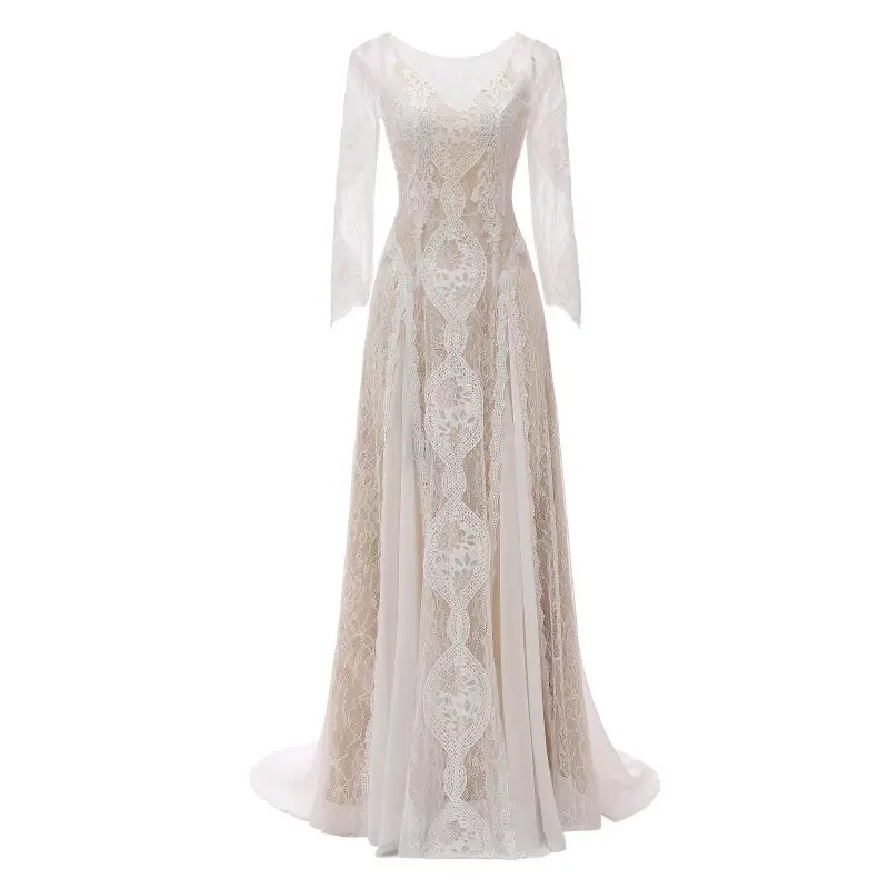 lace satin backless o-neck long sleeve elegant boho beach wedding dress real photo
lace satin backless o-neck long sleeve elegant boho beach wedding dress real photo