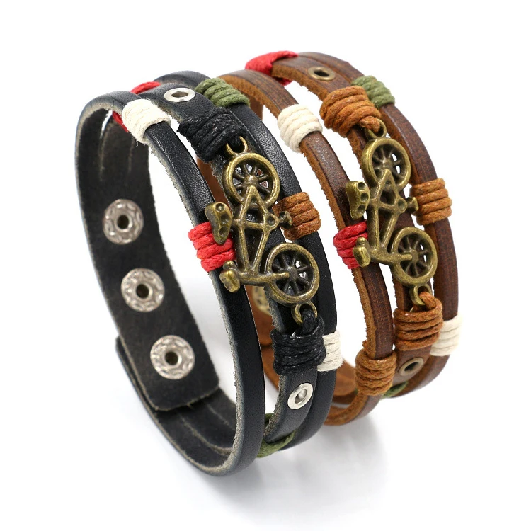 bike charm adjustable boys black genuine leather and metal bracelet, Black, brown
bike charm adjustable boys black genuine leather and metal bracelet, Black, brown